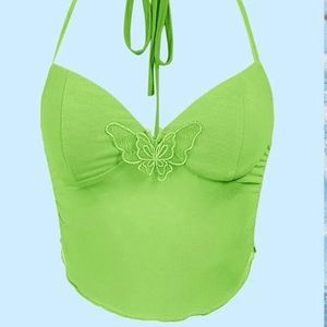 Green butterfly design halter top